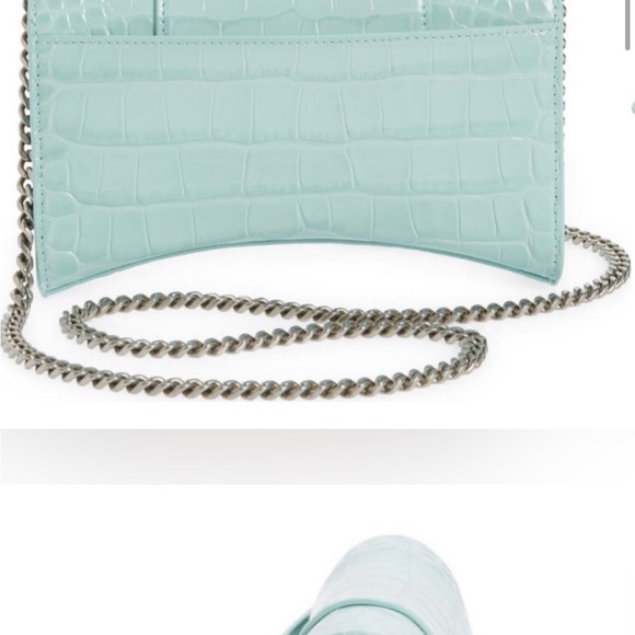 Balenciaga Light Green Croc Embossed Leather Soft Hourglass Wallet On Chain Bag - Picture 3 of 9